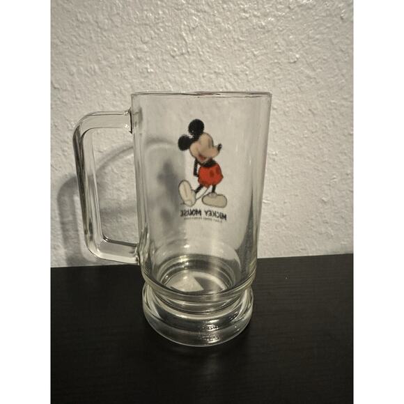 Vintage MICKEY MOUSE Glass Mug / Cup with Handle 5 1/2" Tall Walt Disney EUC - Picture 2 of 2
